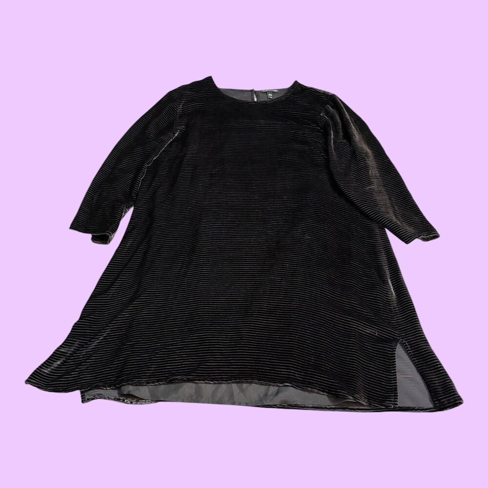 Eileen Fisher Dress Womens Size Medium Velvet Striped Long Sleeve 100% Silk